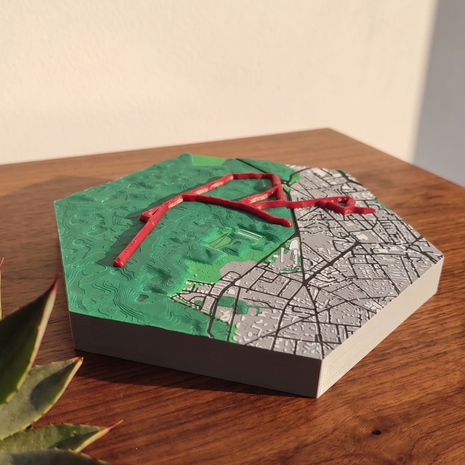 3D map of a mountain bike route printed in white